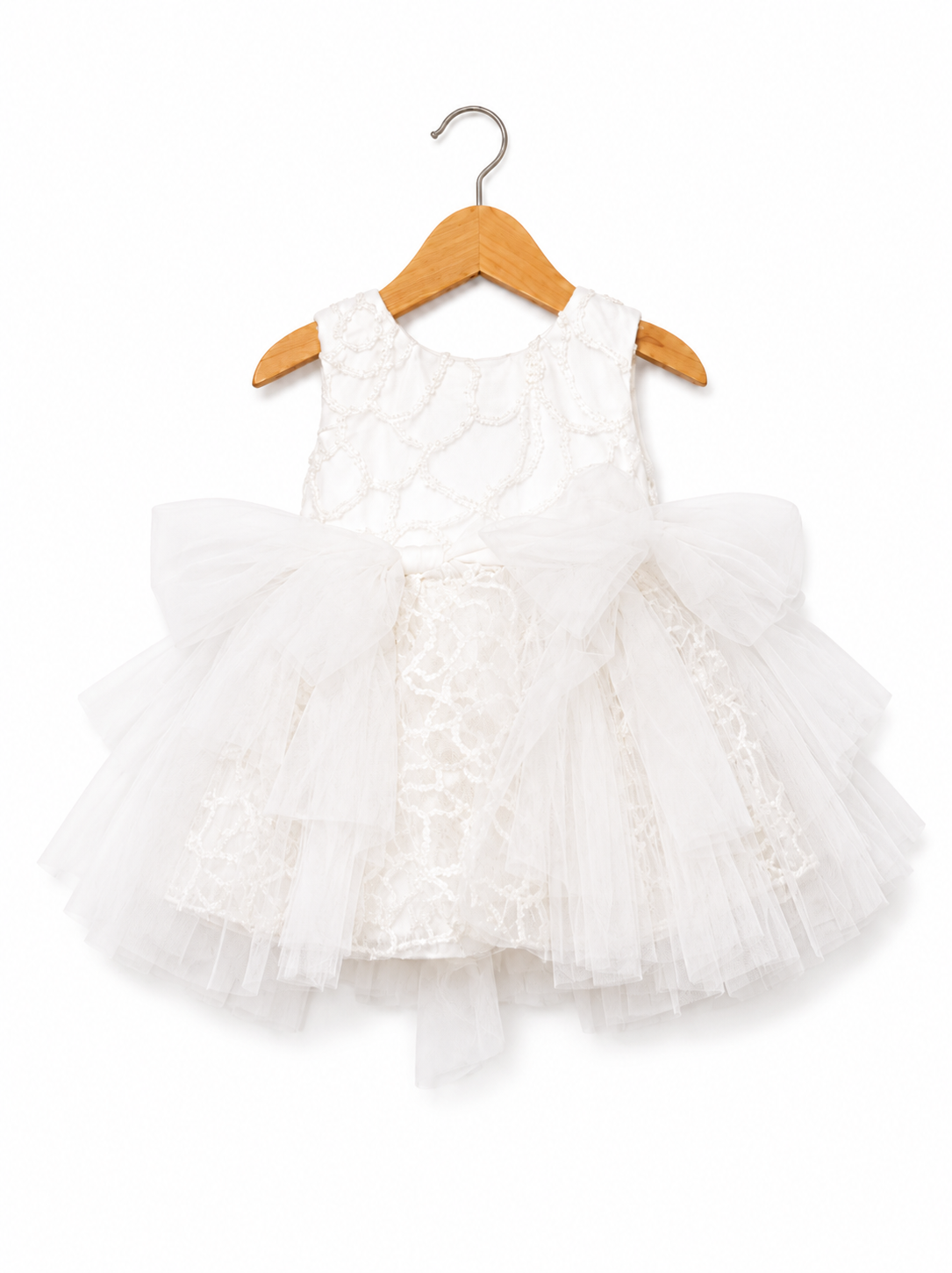 Infant Girls Net Fancy Frock -White