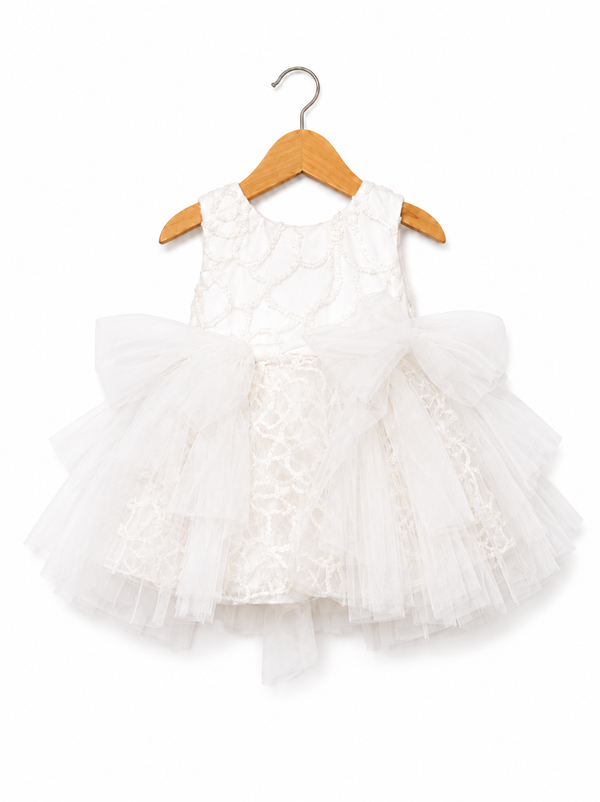 Infant Girls Net Fancy Frock -White