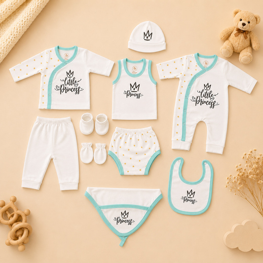 Premium Newborn Baby 10-Piece Gift Set | White with Blue Lines
