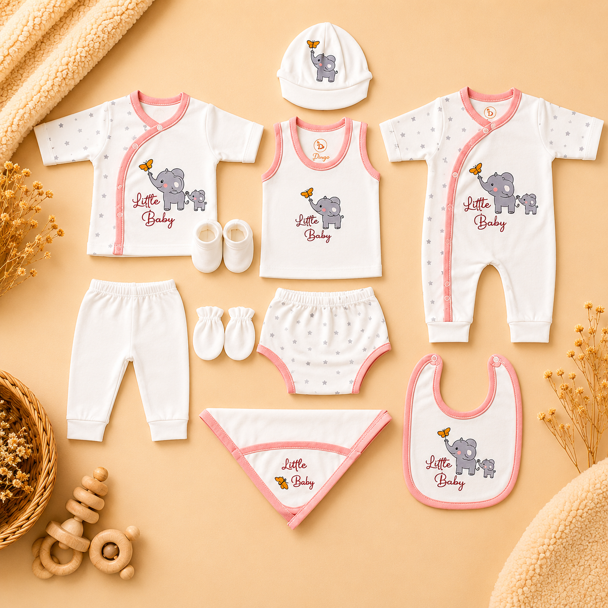 Blossom Elephant  Set – White Pink (10 Pcs)