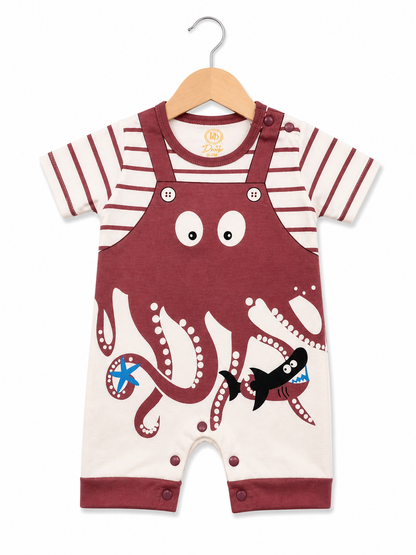 Ocean Octopus Romper – Cream & Rust Red