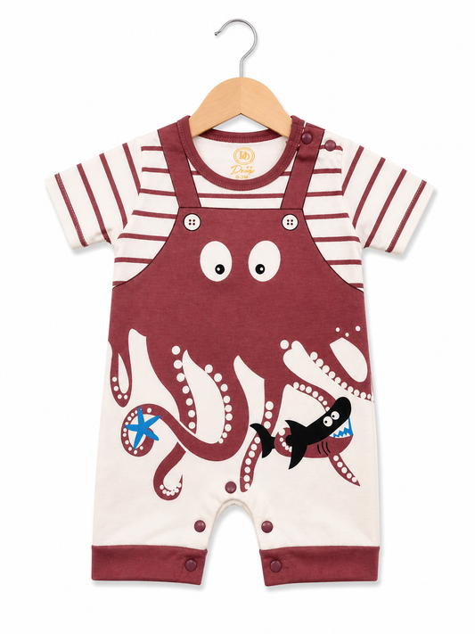 Ocean Octopus Romper – Cream & Rust Red