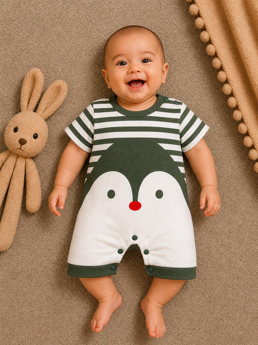 Little Deer  Romper – Cream & Forest Green