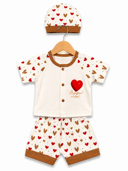 Heart Bliss Baby 3-Piece Set (White & Brown)