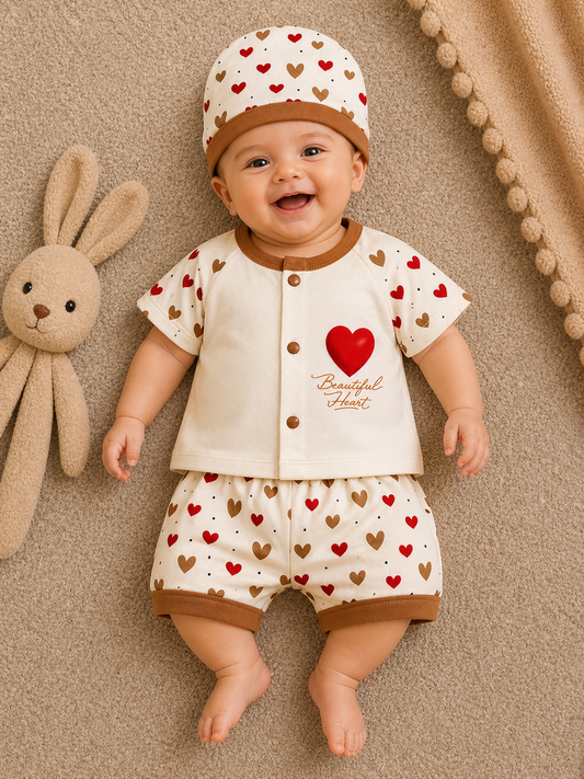 Heart Bliss Baby 3-Piece Set (White & Brown)