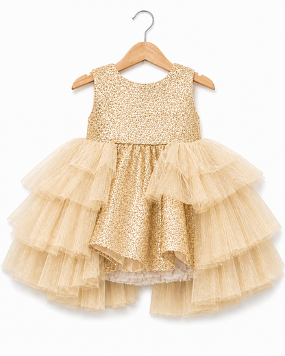 Infant Girls Net Fancy Frock -Shimmer Golden