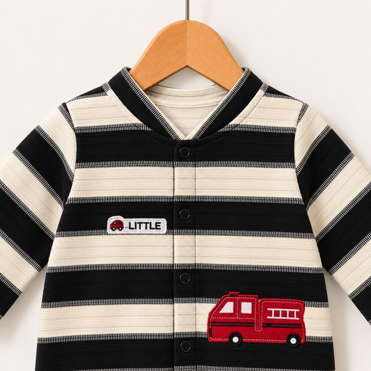 Little Truck Footed Romper – Black & Cream
