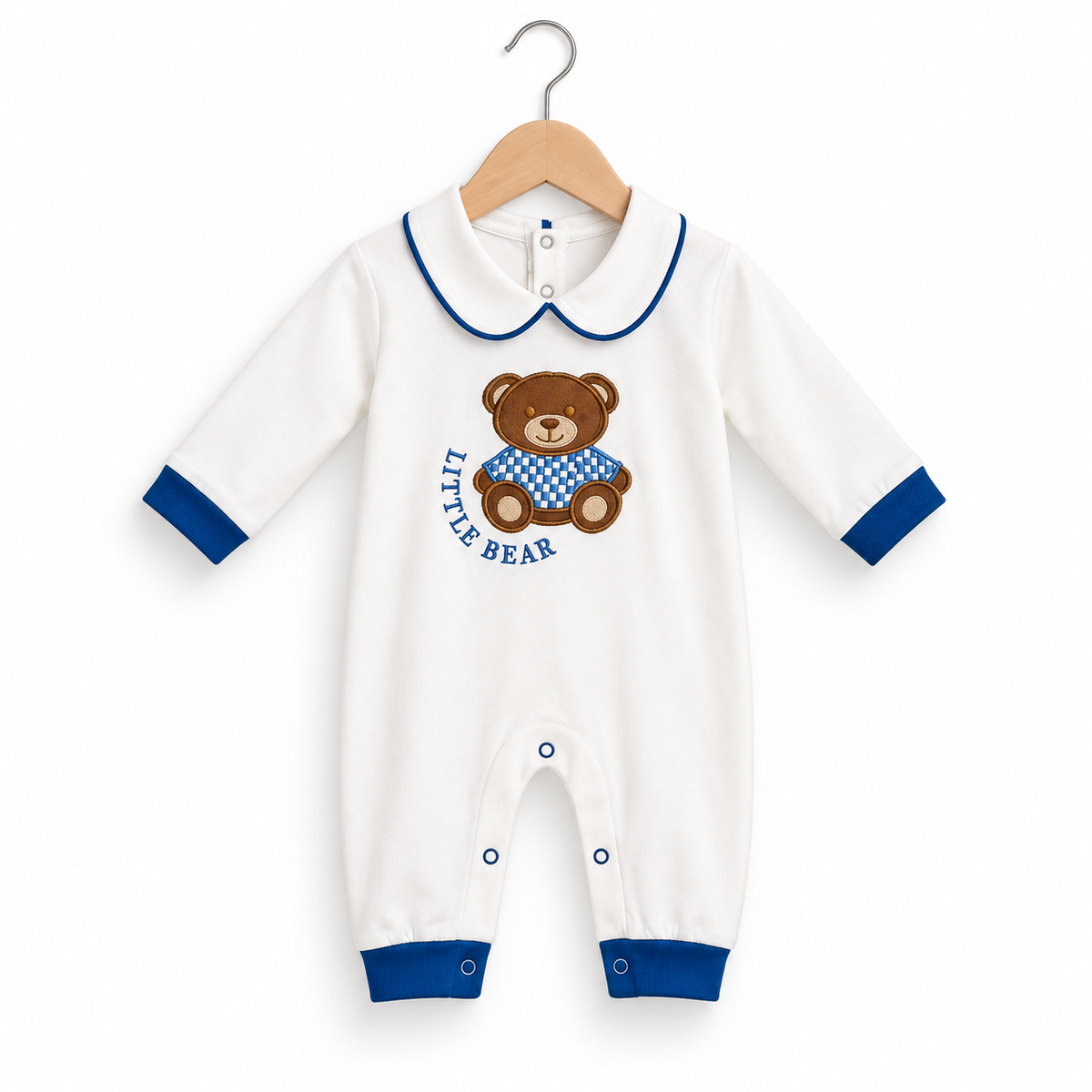 Little Bear Romper – White & Royal Blue