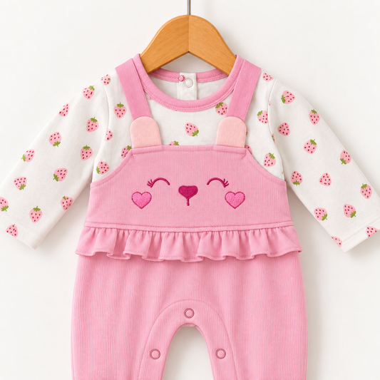 Pink Strawberry Dungaree Romper
