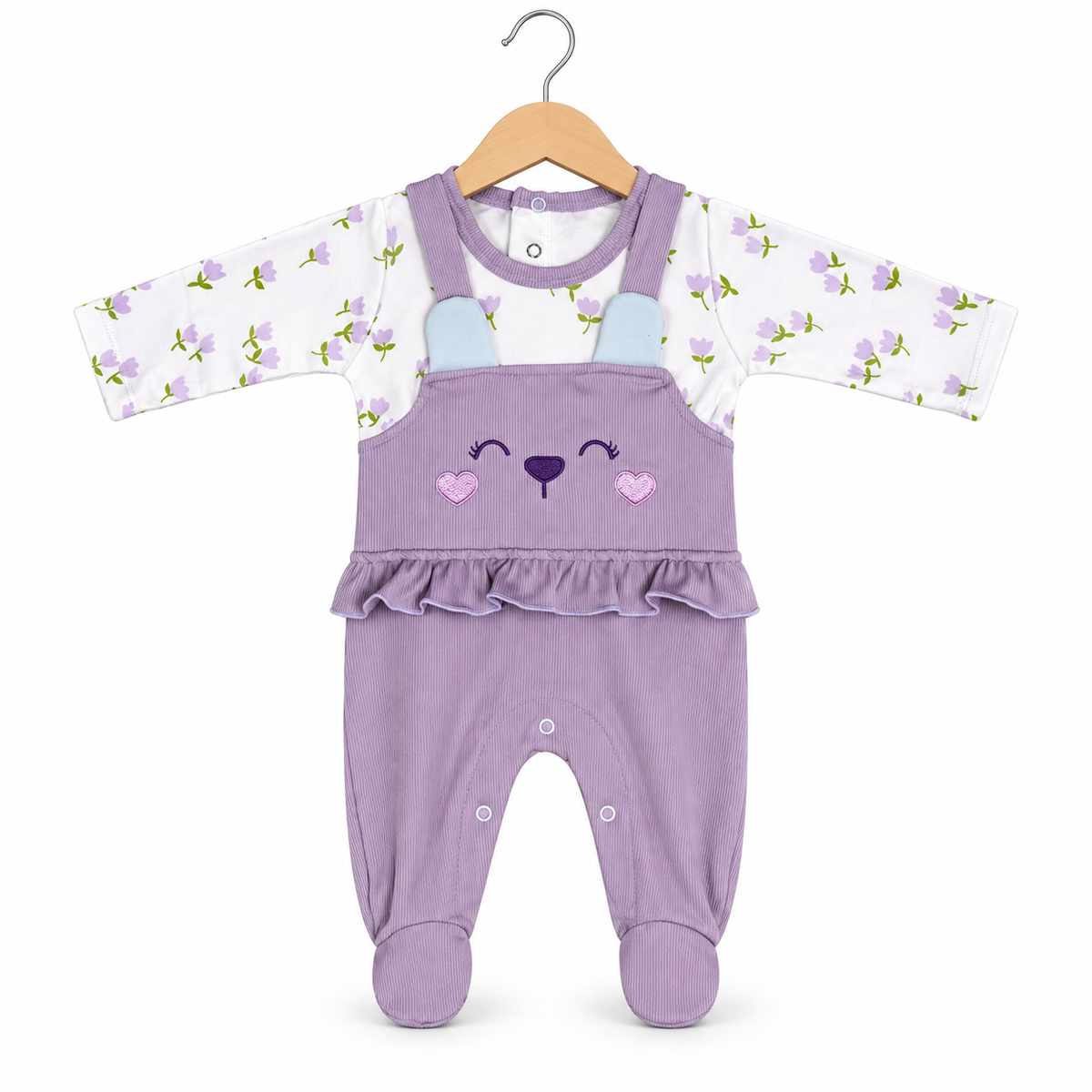 Floral Dungaree Romper – Lavender & White