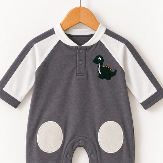 Charcoal Dino Patch Romper