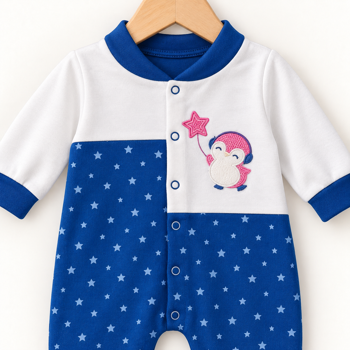 Star Penguin Romper – Royal Blue & White