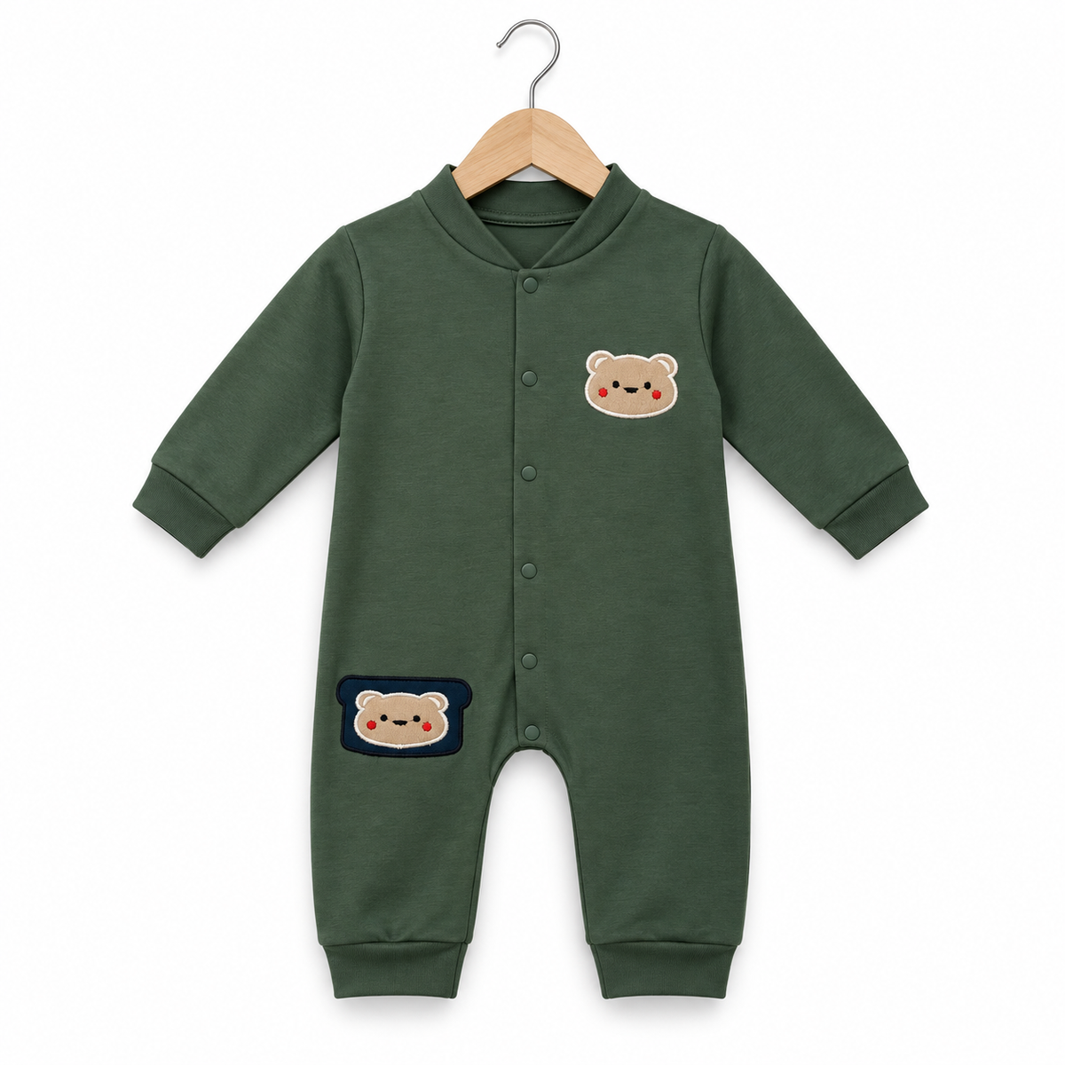 Teddy Patch Romper – Bottle Green