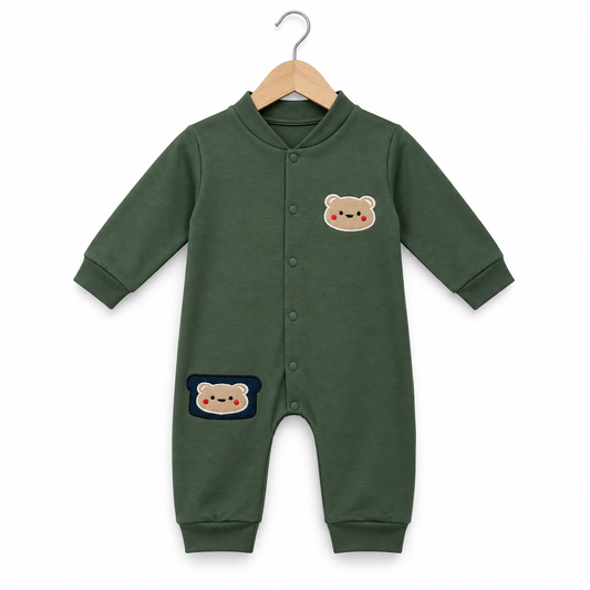 Green Teddy Patch Romper