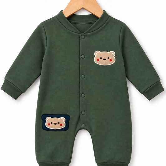 Green Teddy Patch Romper