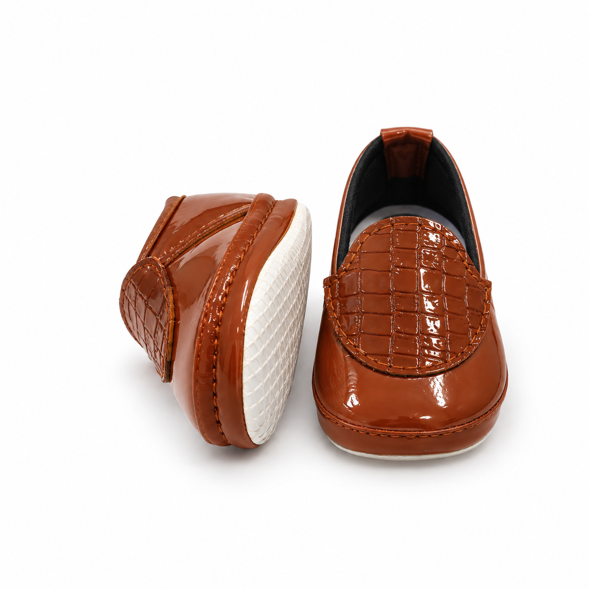 Croc Texture Baby Loafers – Cognac Brown