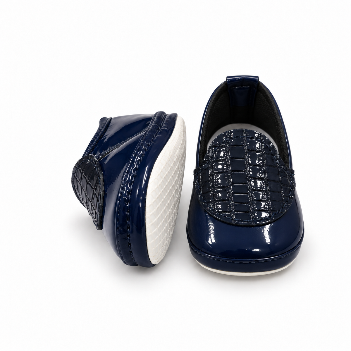 Croc Texture Baby Loafers – Navy Blue