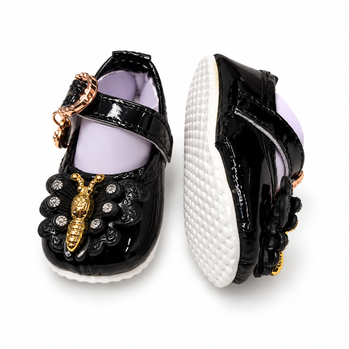 Butterfly Charm Baby Shoes – Black