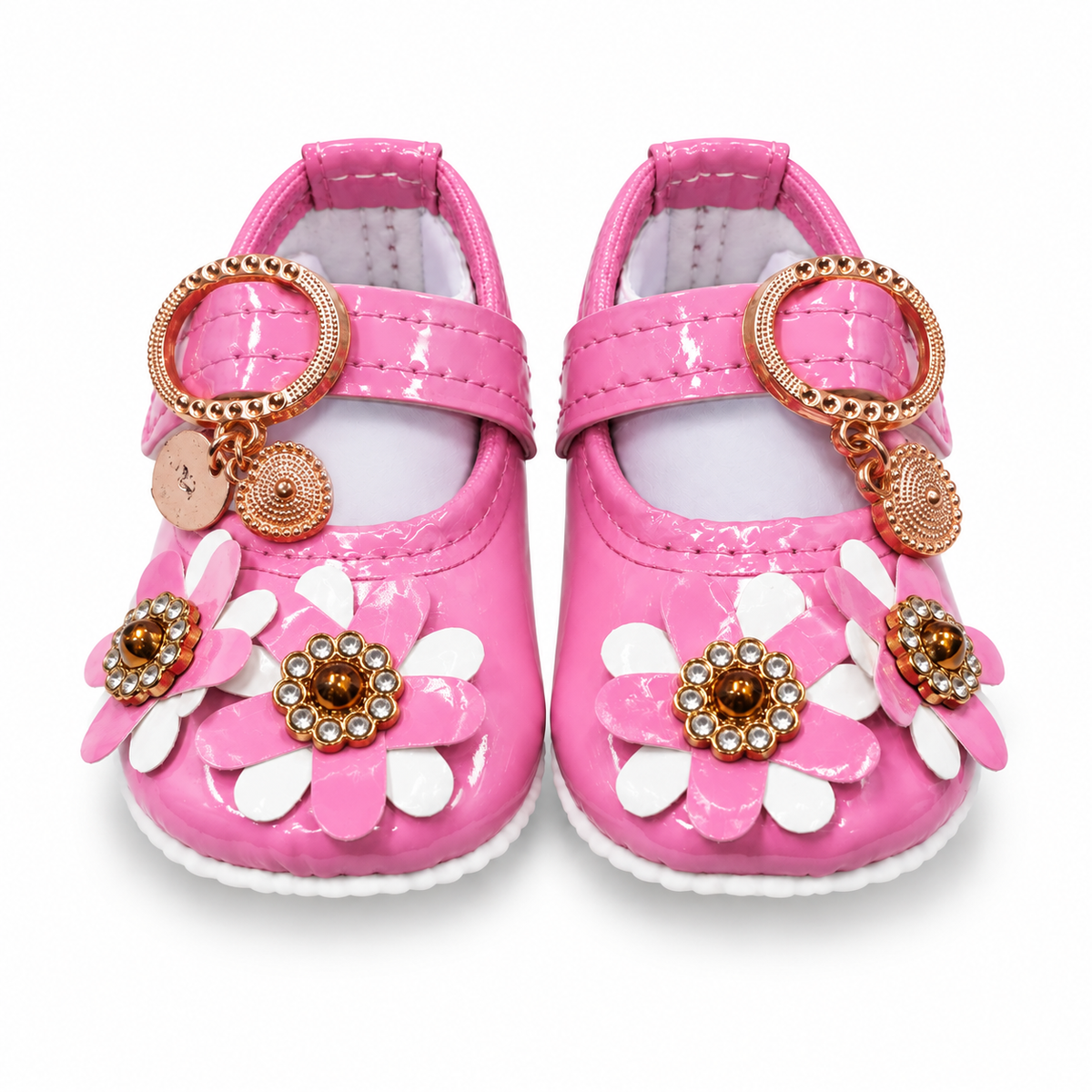 Floral Charm Baby Shoes – Pink & White
