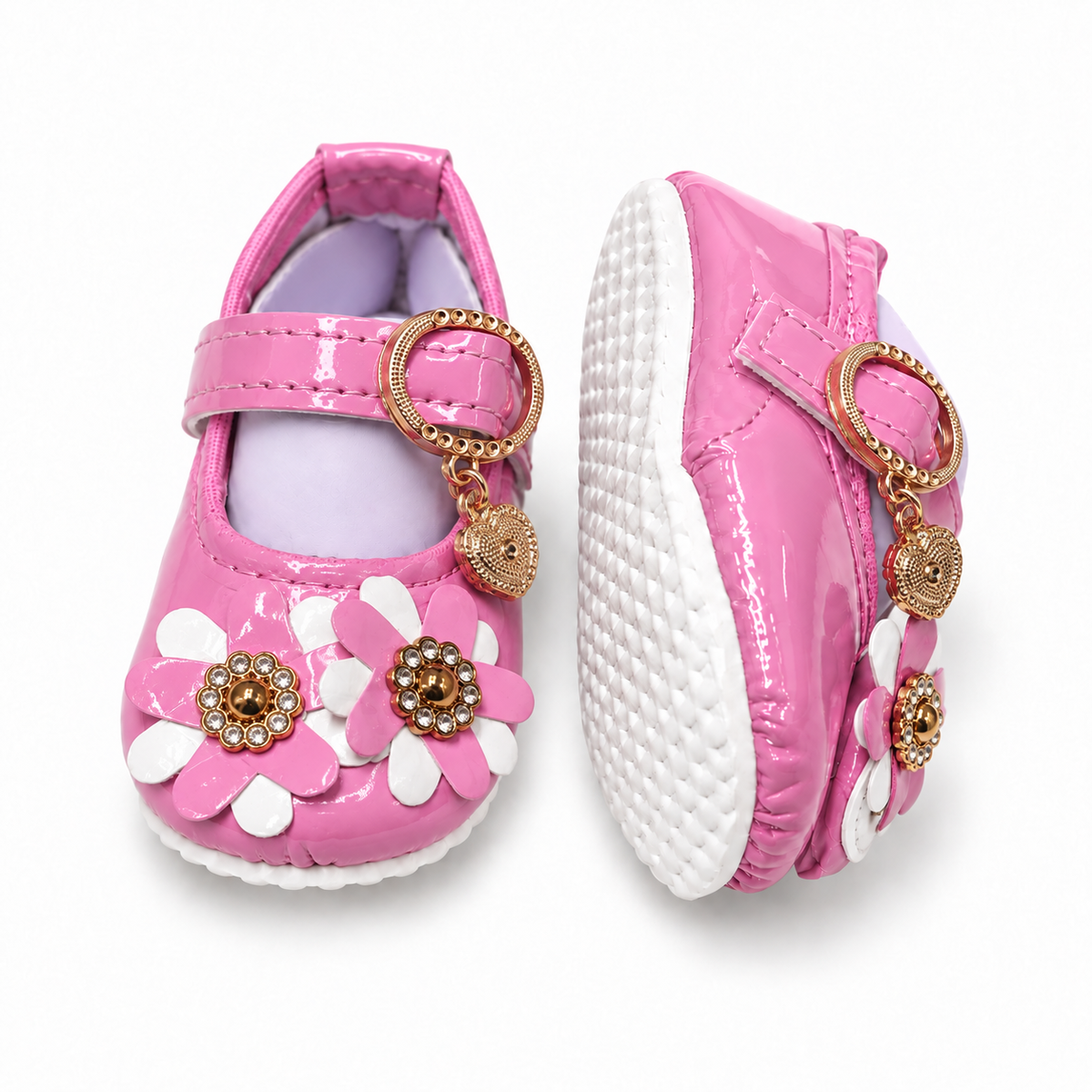 Floral Charm Baby Shoes – Pink & White