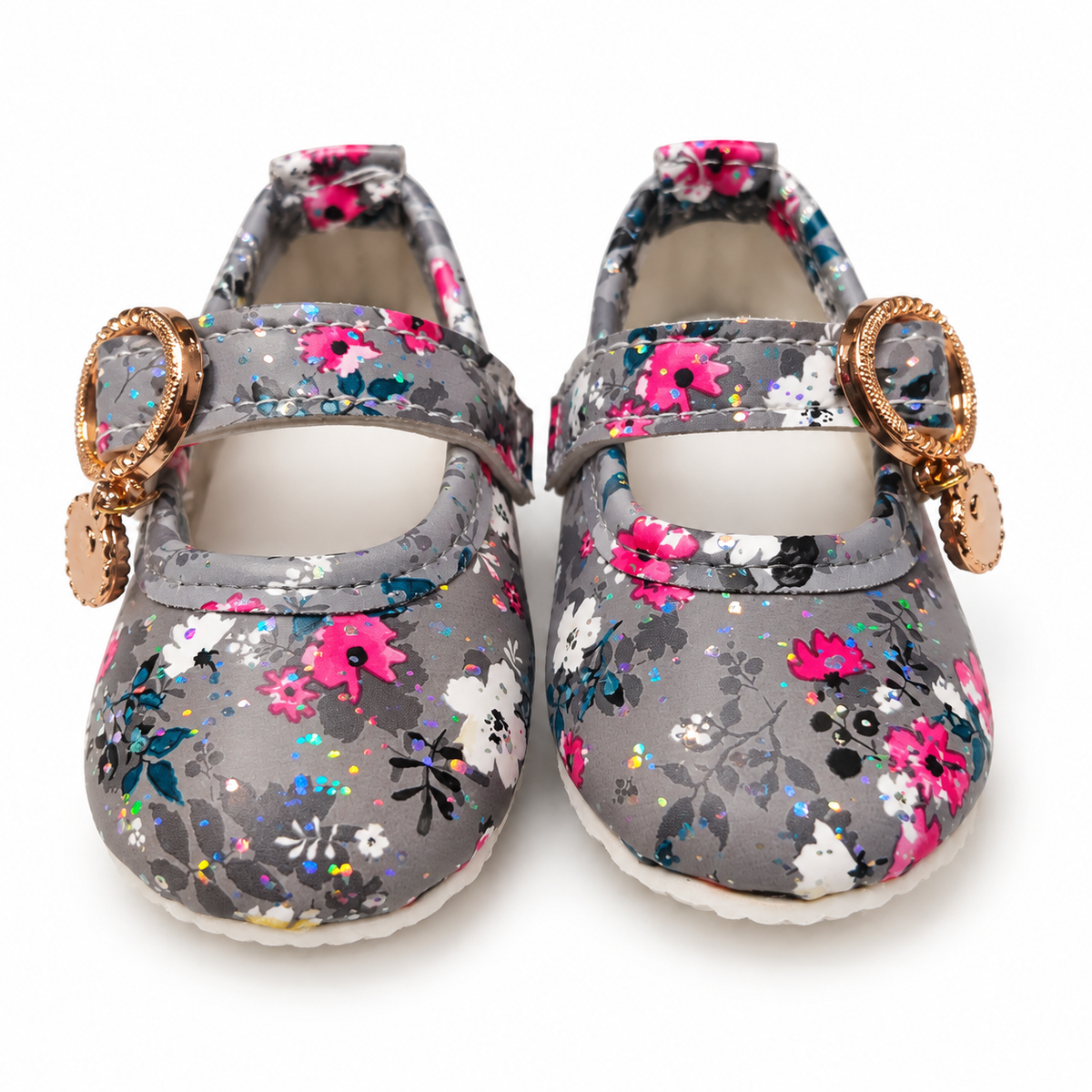 Floral Sparkle Baby Shoes – Grey Multi