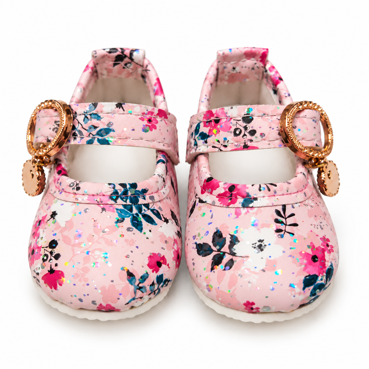 Floral Sparkle Baby Shoes – Blush Pink Multi