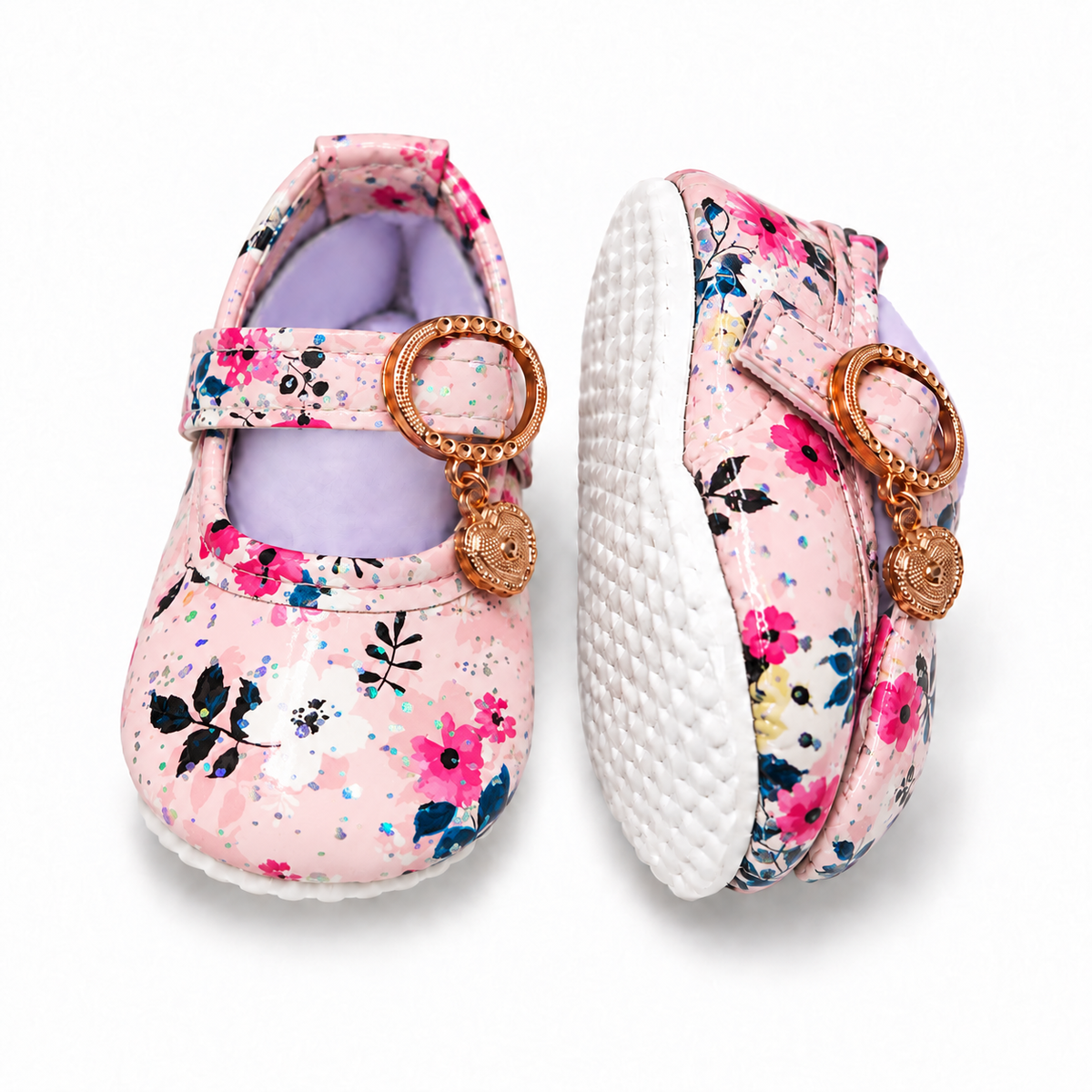 Floral Sparkle Baby Shoes – Blush Pink Multi