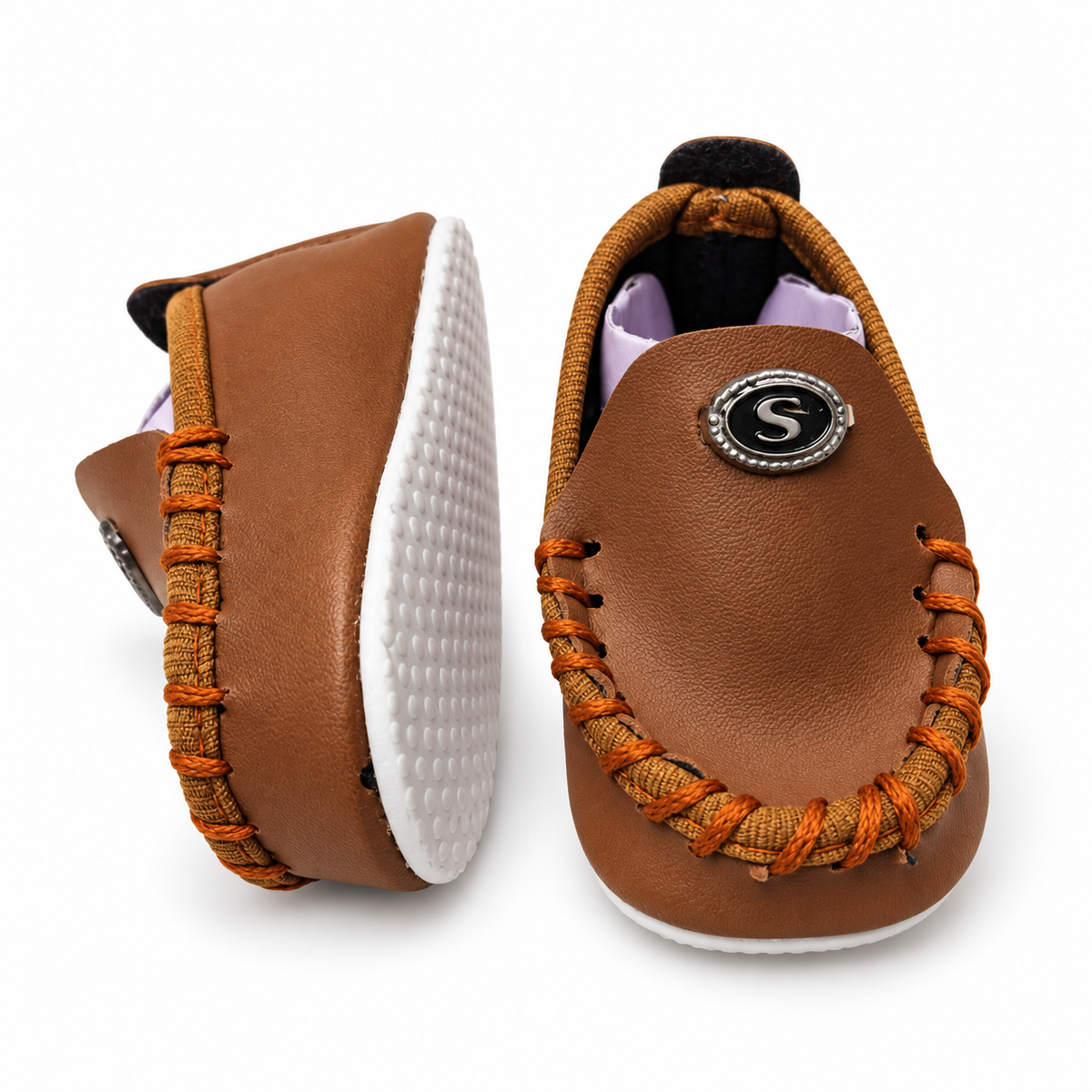 Stitched Moccasin Baby Shoes – Tan Brown
