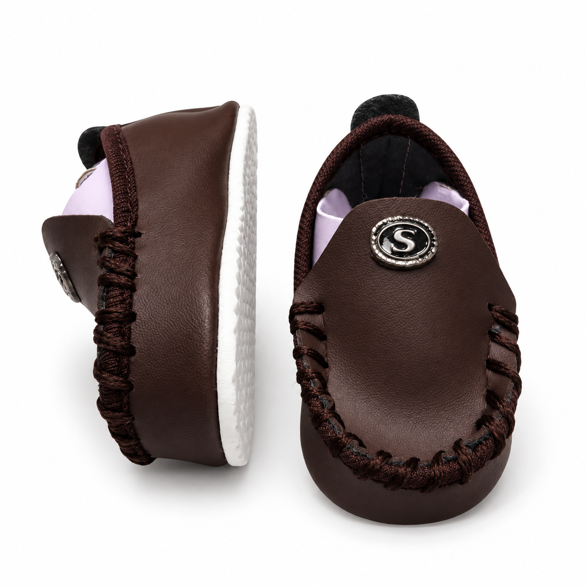 Stitched Moccasin Baby Shoes – Dark Brown