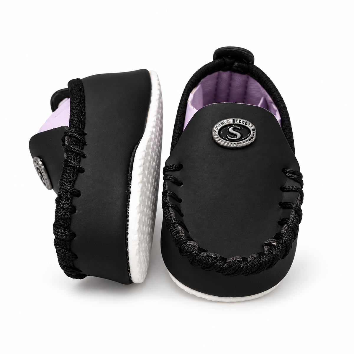 Stitched Moccasin Baby Shoes – Black
