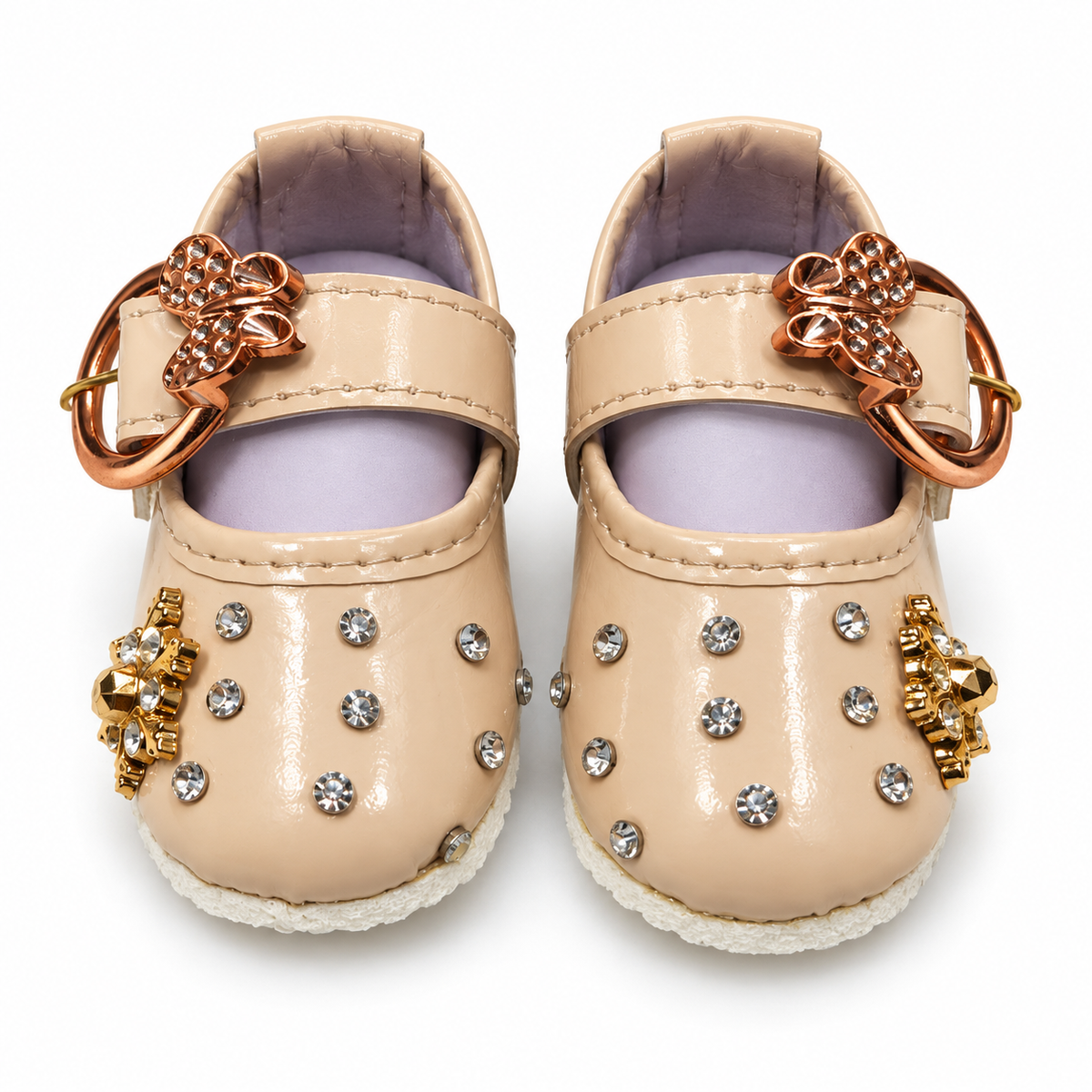 Rhinestone Charm Baby Shoes – Beige