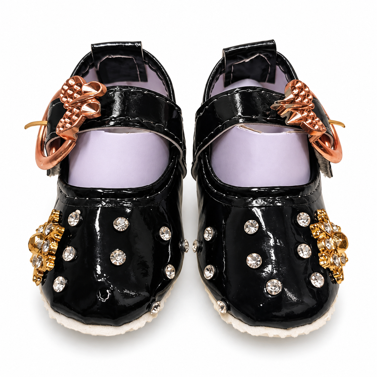 Rhinestone Charm Baby Shoes – Black