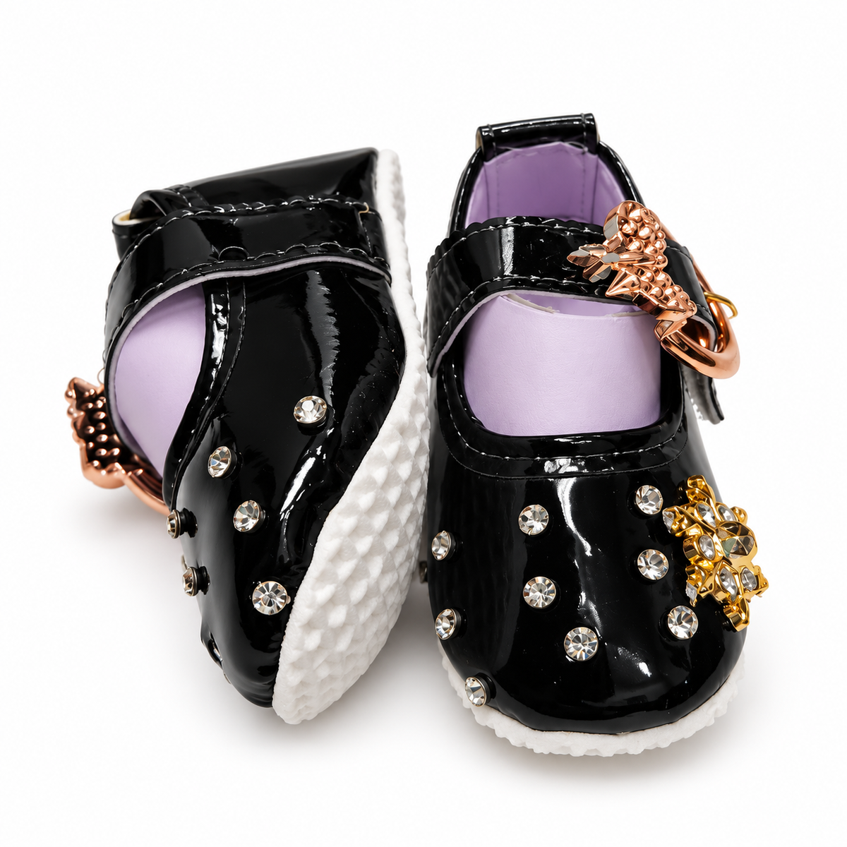 Rhinestone Charm Baby Shoes – Black