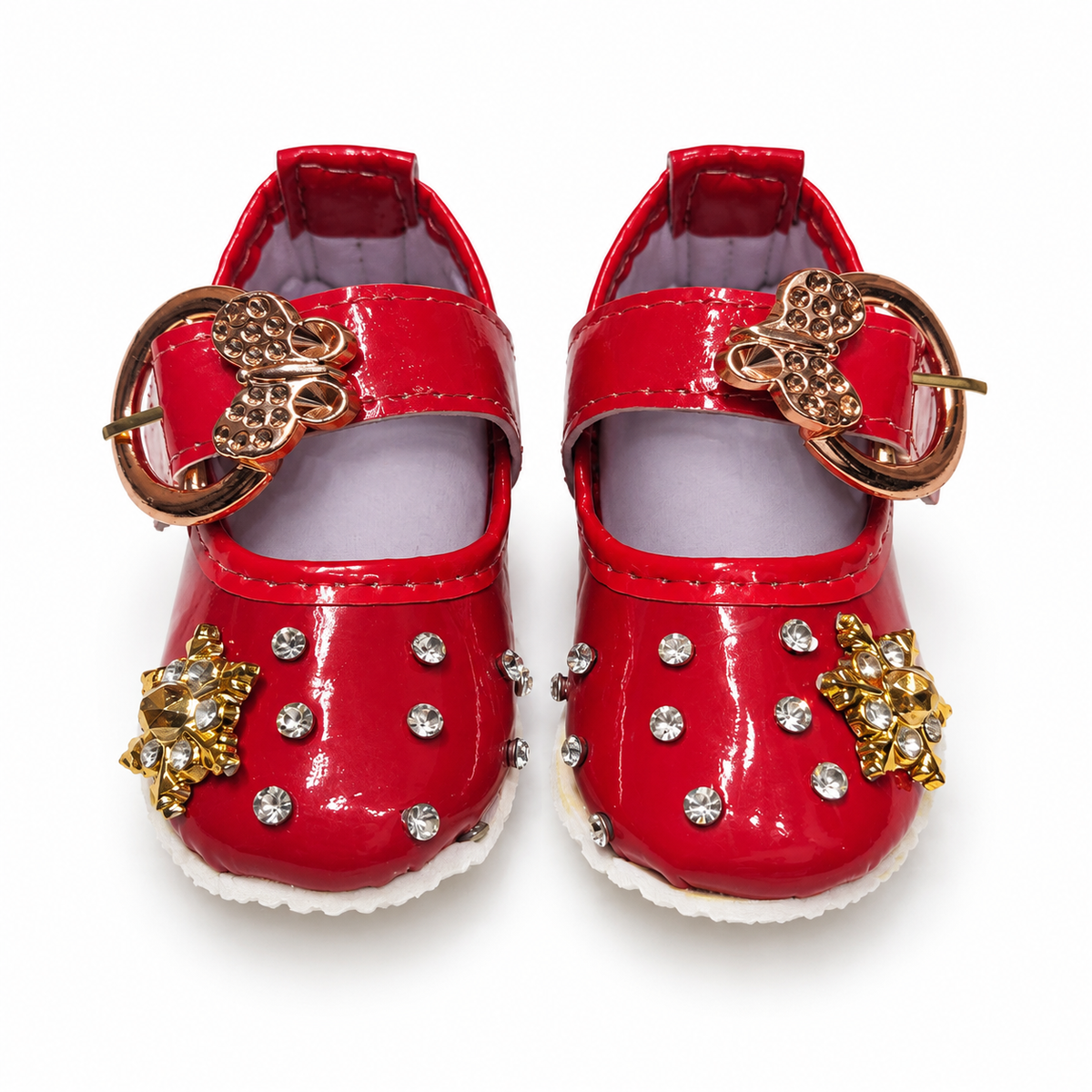 Rhinestone Charm Baby Shoes – Red