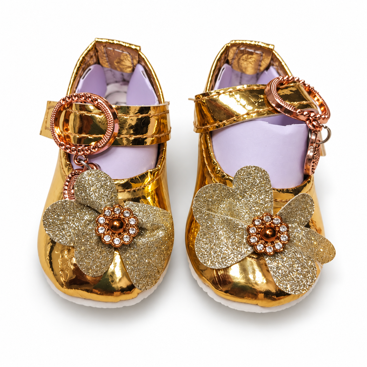 Glitter Flower Baby Shoes – Gold