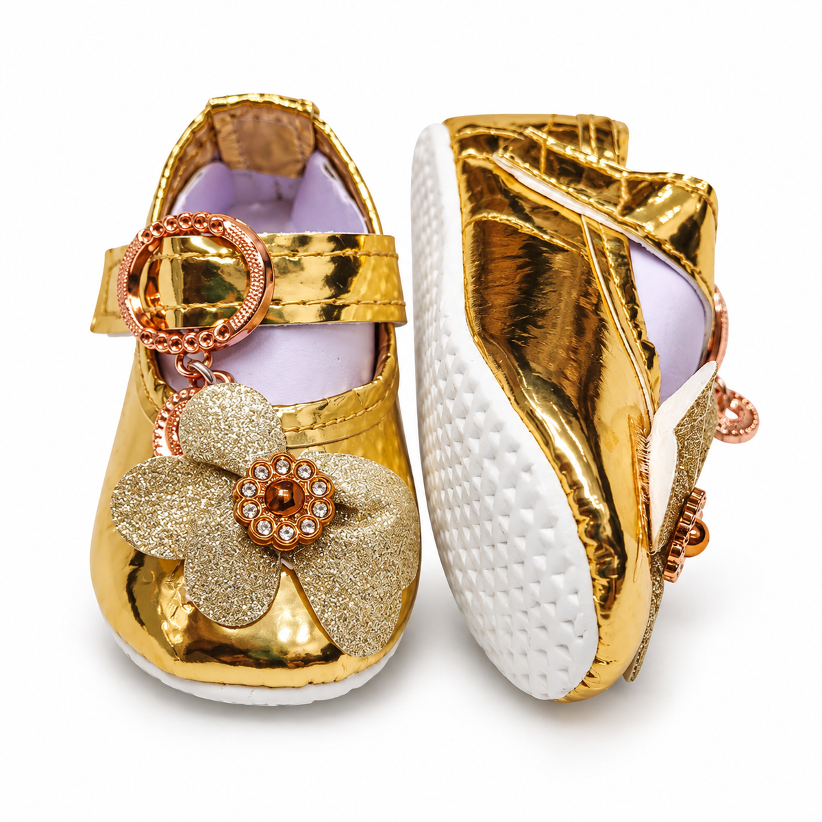 Glitter Flower Baby Shoes – Gold