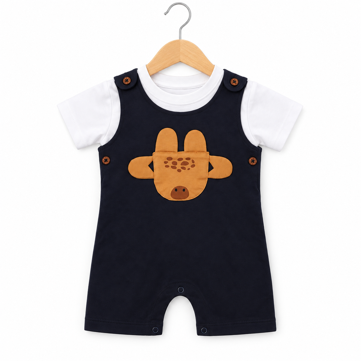 Giraffe Dungaree Romper Set – Navy Blue & White