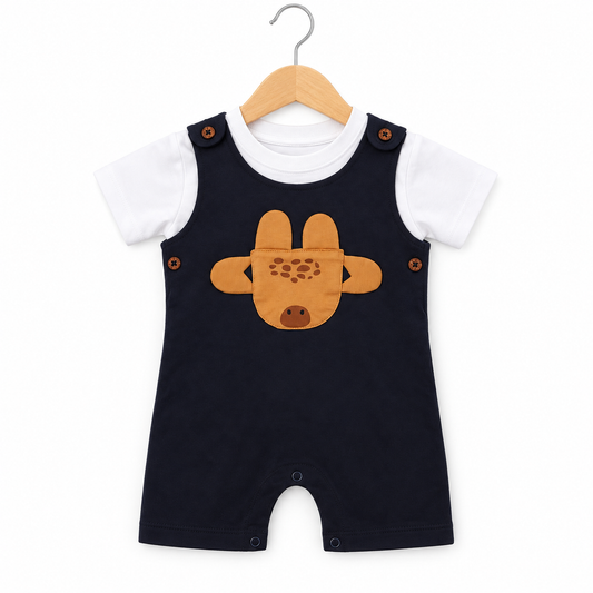 Navy Giraffe Dungaree Set