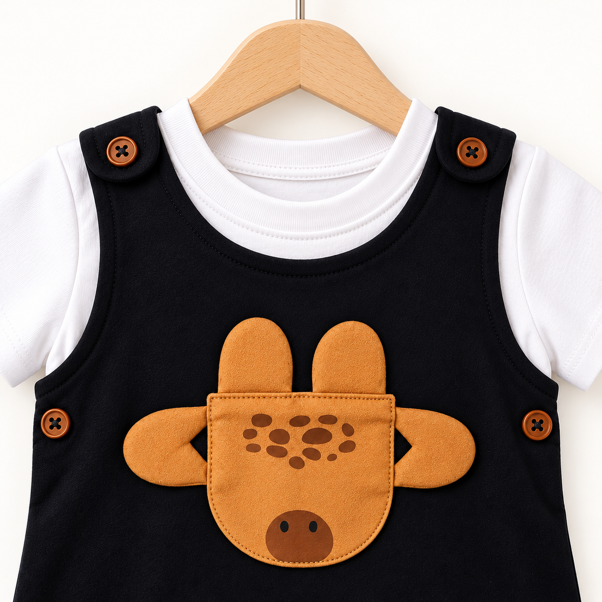 Giraffe Dungaree Romper Set – Navy Blue & White