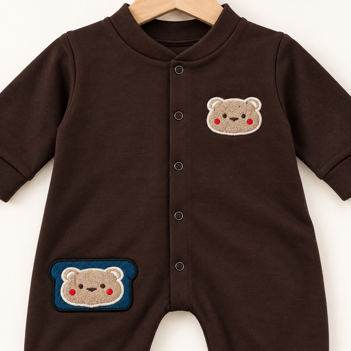 Bear Patch Baby Romper – Chocolate Brown
