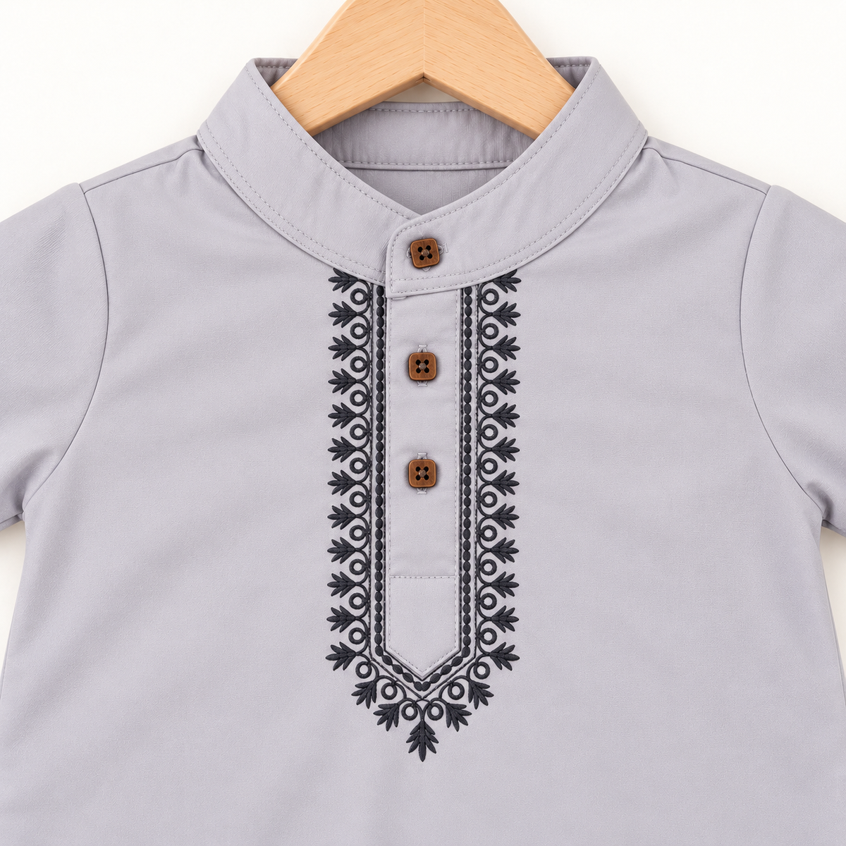 Embroidered Kurta Baby Romper – Light Grey & Black