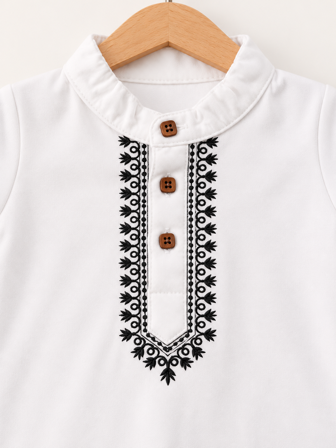 Embroidered Kurta Baby Romper – White & Black