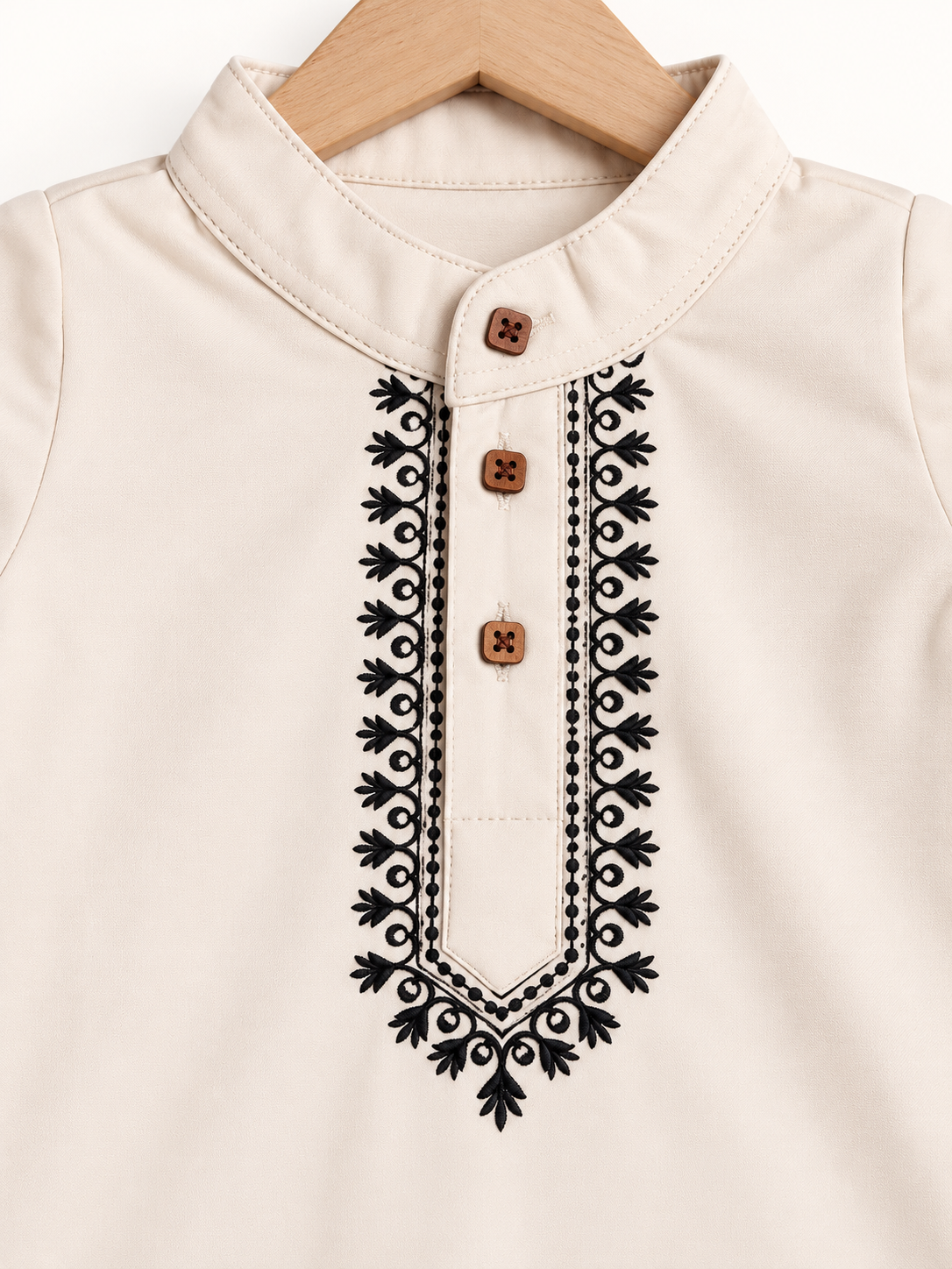 Embroidered Kurta Baby Romper – Ivory & Black