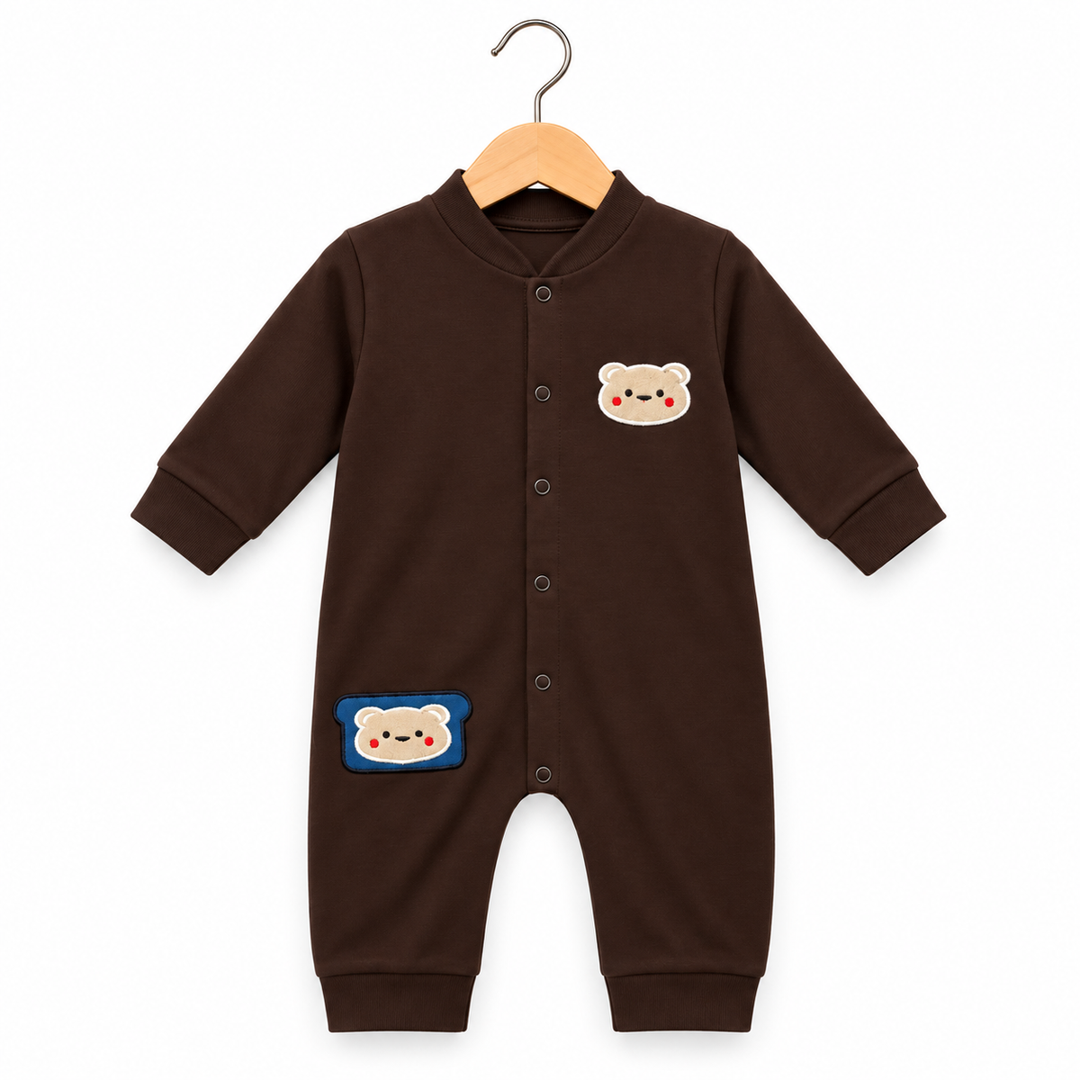 Bear Patch Baby Romper – Chocolate Brown