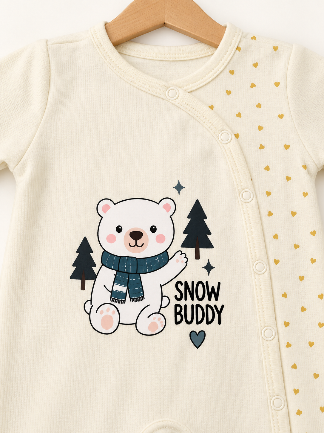 Snow Buddy Bear Baby Romper – Cream & Gold