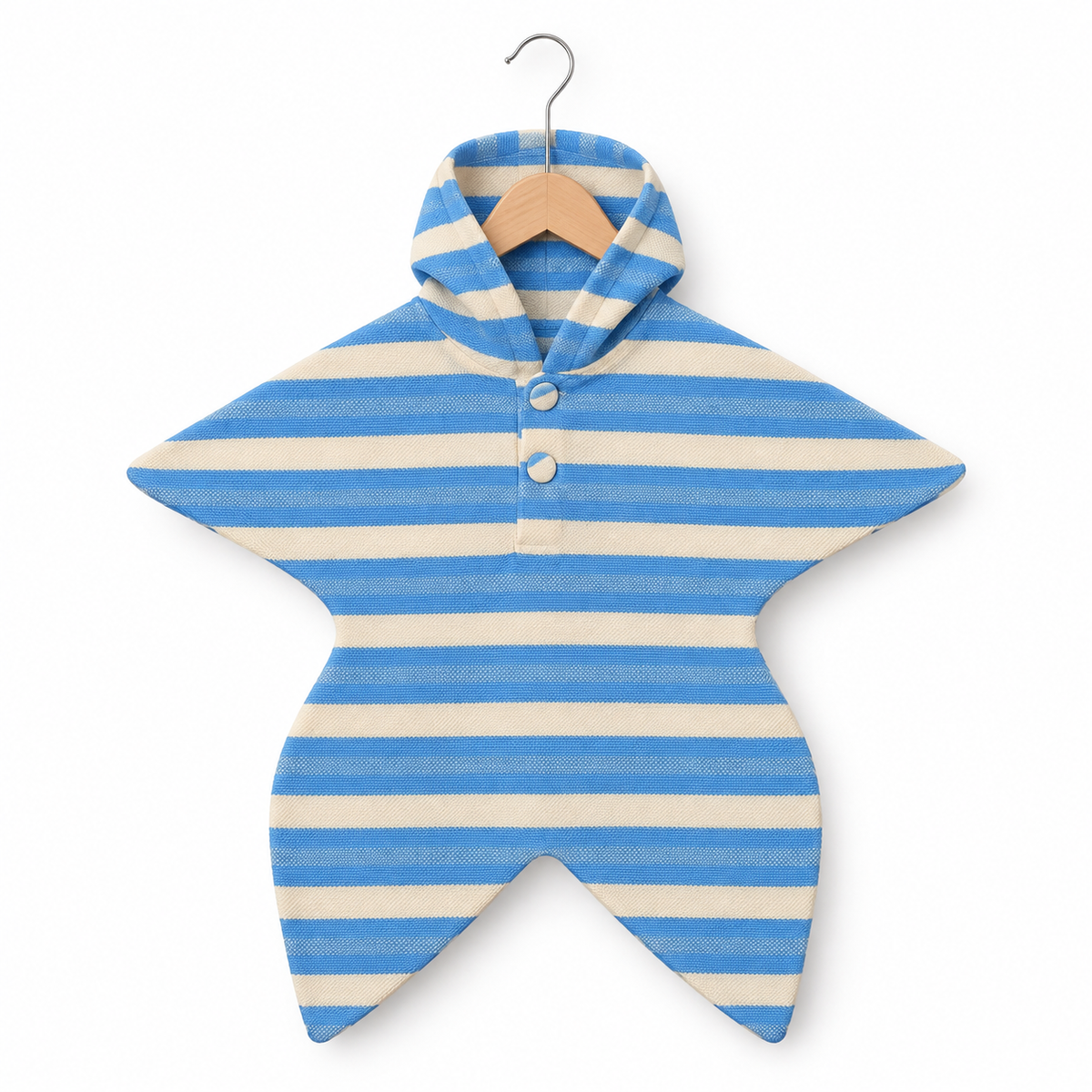 Striped Hooded Poncho Baby Romper – Sky Blue & Cream