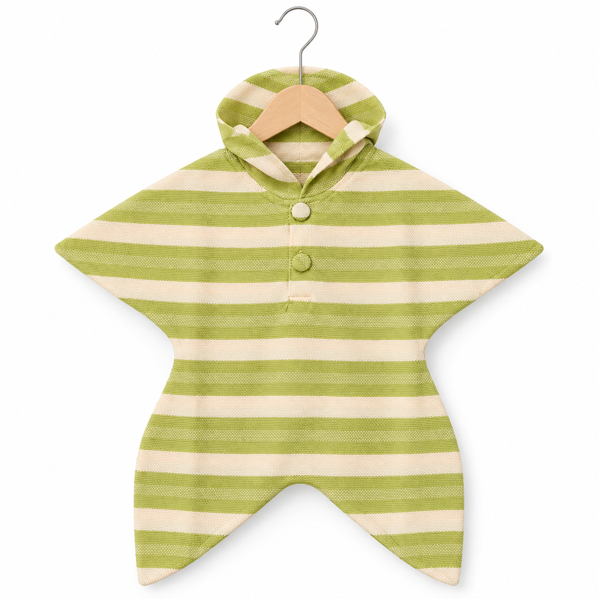 Striped Hooded Poncho Baby Romper – Lime Green & Cream