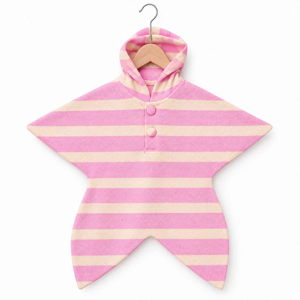 Striped Hooded Poncho Baby Romper – Pink & Cream