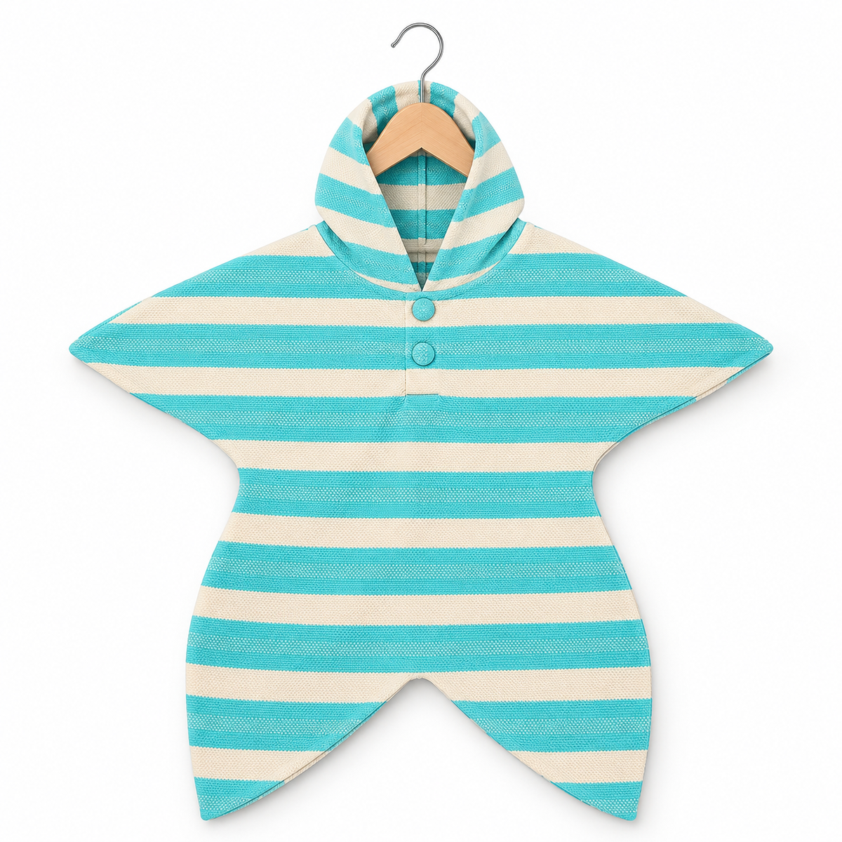 Striped Hooded Poncho Baby Romper – Aqua Blue & Cream