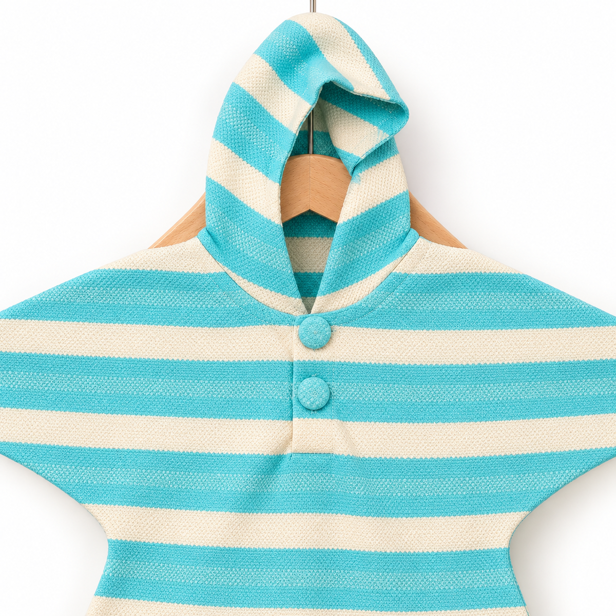 Striped Hooded Poncho Baby Romper – Aqua Blue & Cream